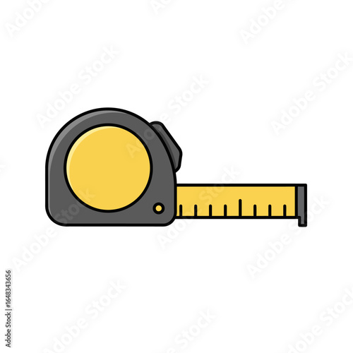 A simple, flat vector illustration of a yellow and black measuring tape extending to the right, set against a clean white background for clarity.