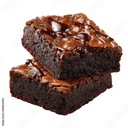 Rich chocolate brownies drizzled with glossy dark sauce dessert sweet, Isolated On Png Transparent Background