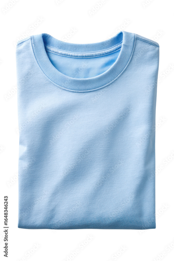 Folded sky blue cotton t shirt apparel clothing, Isolated On Png Transparent Background Folded sky blue cotton t shirt apparel clothing, Isolated On Png Transparent Background