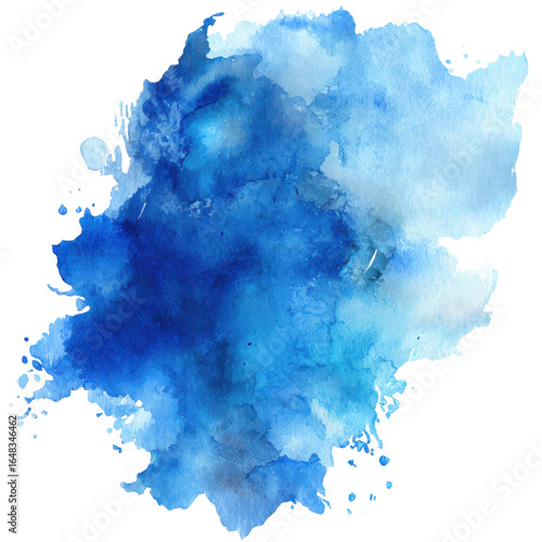 Vibrant blue watercolor splash with dark background paint texture, Isolated On Png Transparent Background