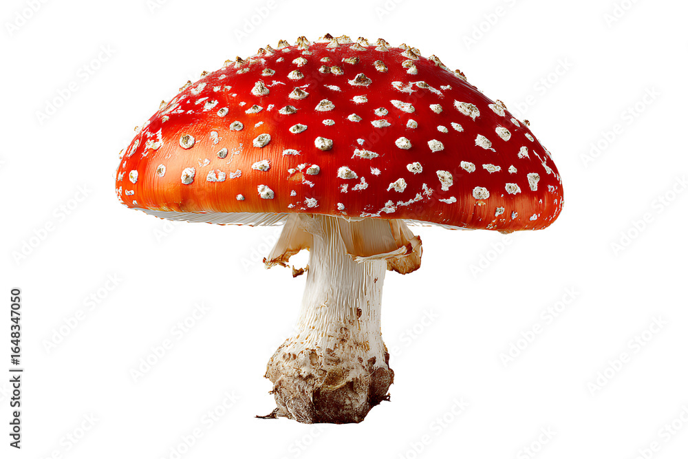 Obraz premium Top-Down View of Single Amanita Muscaria Cap, Minimalist Composition, Transparent Backgroun