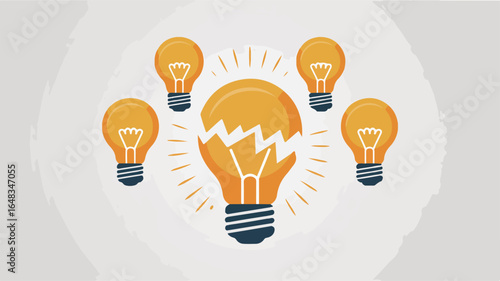 Creative light bulb illustration with shattered bulb and glowing elements