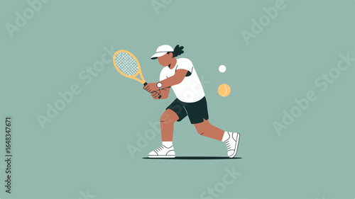 Tennis player hitting ball on court