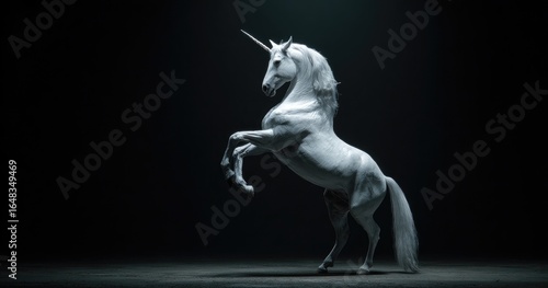 White unicorn rearing, dramatic lighting (1)