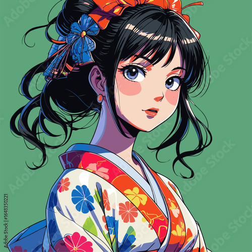 vector illustration of anime woman wearing kimono