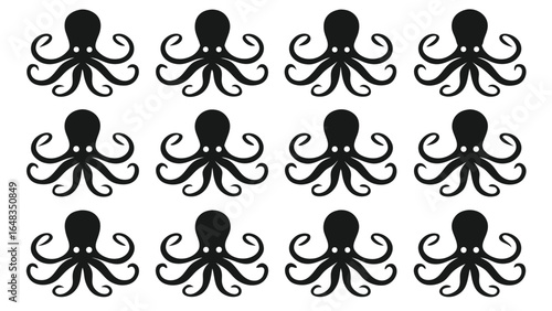 Stylized black octopuses repeating pattern silhouette