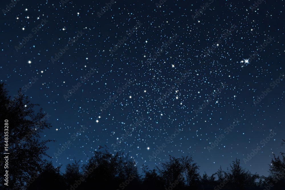 Naklejka premium Starry night sky over trees
