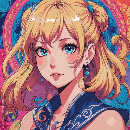 vector illustration of anime woman wearing kimono