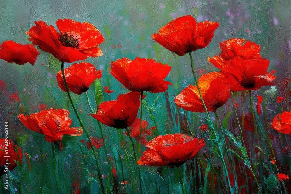 Obraz premium Red Poppy Field in Vibrant Oil Painting Style
