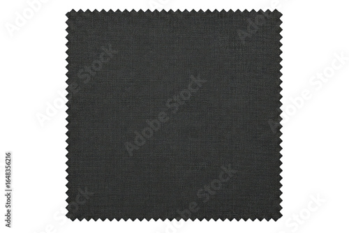 Square sample of black technical fabric with a zigzag edge isolated on a transparent background
