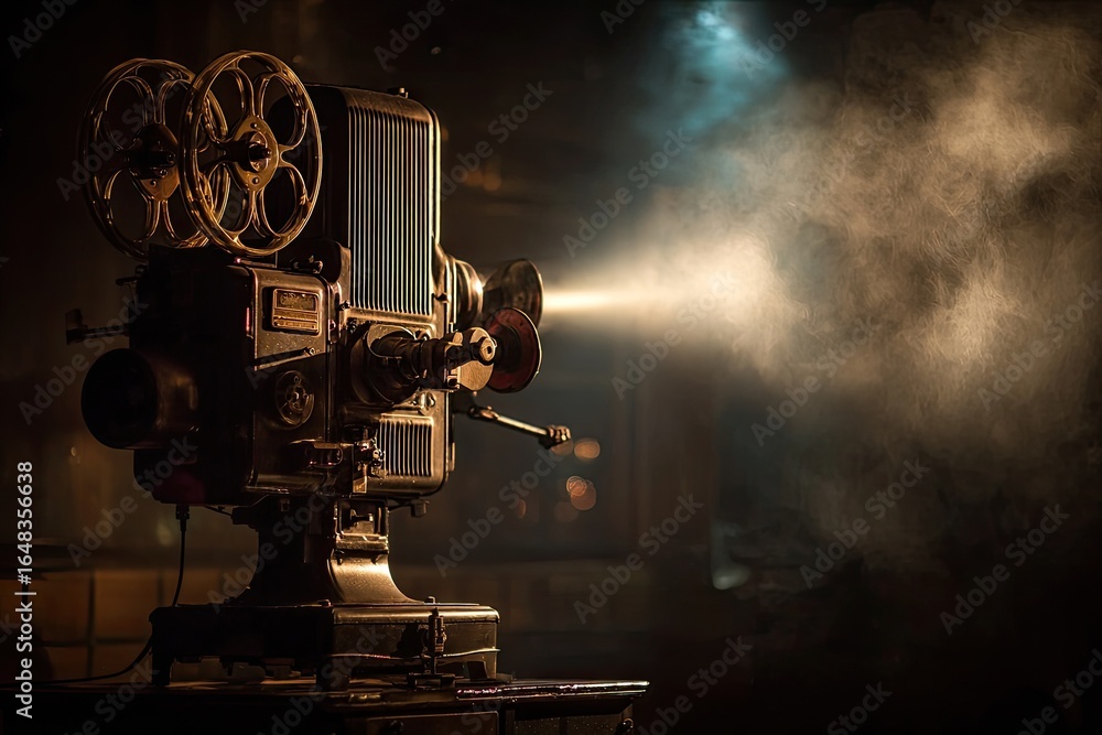 Fototapeta premium Vintage film projector in a dark theater