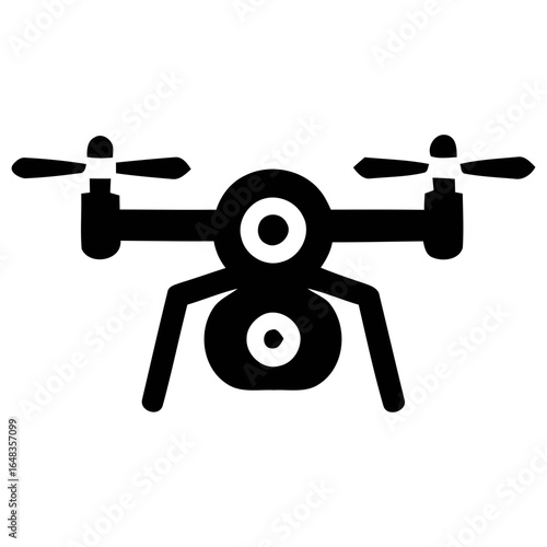 Black quadcopter drone with camera vector icon for aerial photography and videography concept