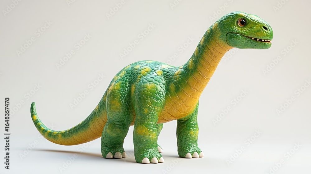 Obraz premium Cartoon dinosaur, bright colors, studio shot, 3d model, children's book illustration
