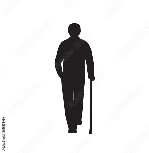 Silhouette of an elderly man walking with a cane representing independence and mobility in old age