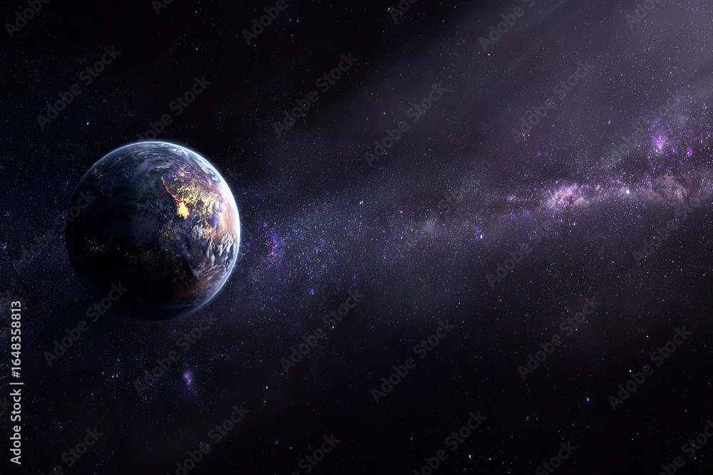 Obraz premium Earth in deep space, glowing cosmic backdrop
