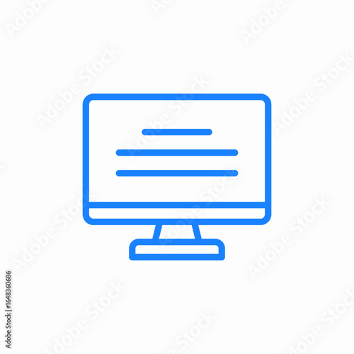 computer monitor with text on the screen icon sign vector
