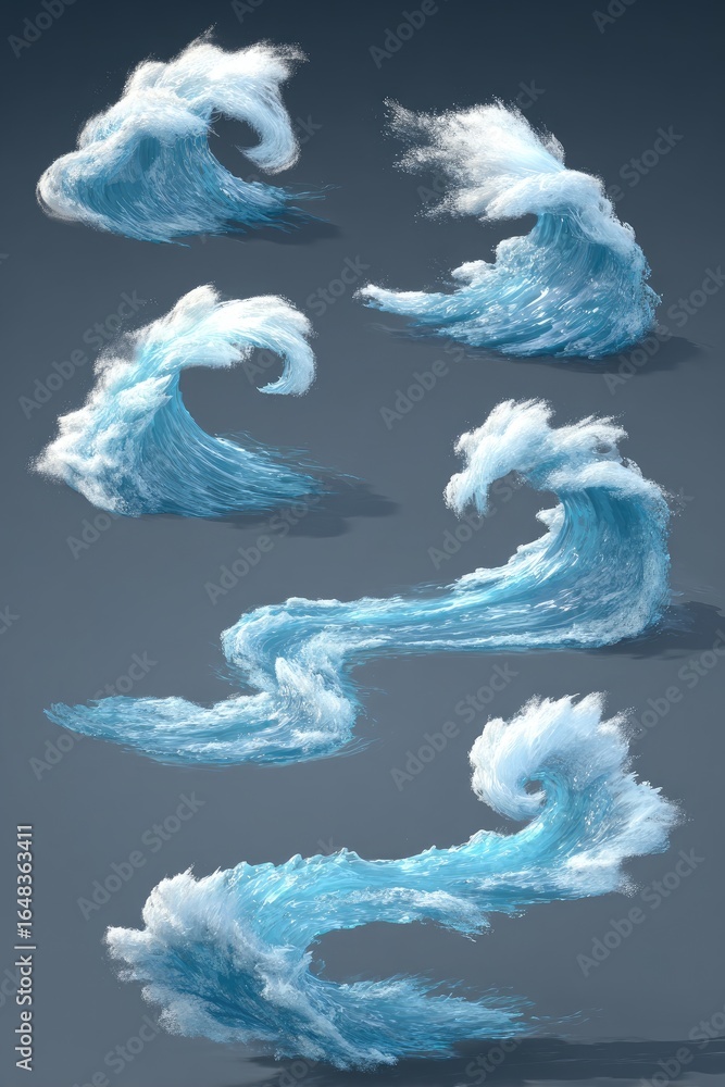 Fototapeta premium Digital illustration of various stylized water waves