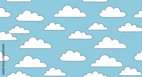 Cartoon clouds on a blue sky background, simple and clean.