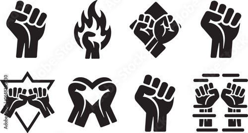 Black Fist Symbols and Hand Gestures for Social Movement and Protest