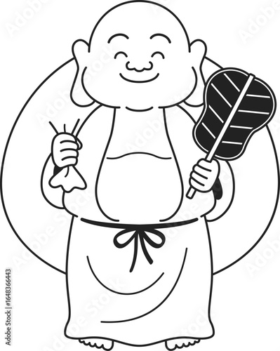 シンプルな布袋尊のイラスト（白黒）