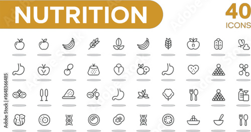 Nutrition Icons Featuring Food and Health Symbols apple banana