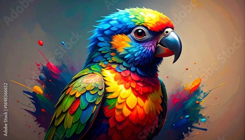 3D style little parrot painting on a small canvas with bright colors 