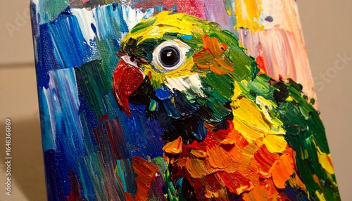 3D style little parrot painting on a small canvas with bright colors 