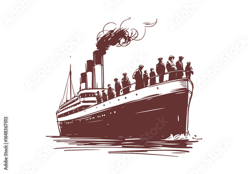 Steamship hand drawn vector illustration