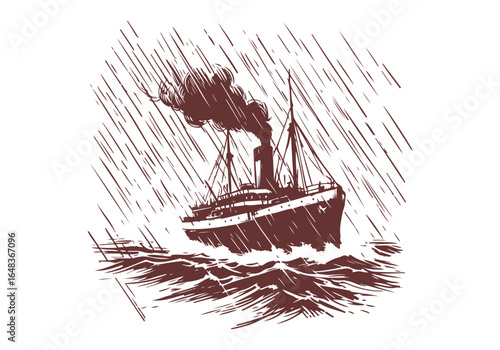 Steamship hand drawn vector illustration