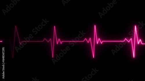 Glowing Heartbeat line icon animation. Electrocardiogram shows heart beat lines. Cardiogram, neon heart pulse animation.on a black background, 4k video animation .