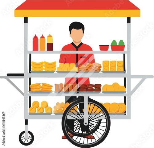 Street Food Vendor Cart Illustration Colorful Flat Design