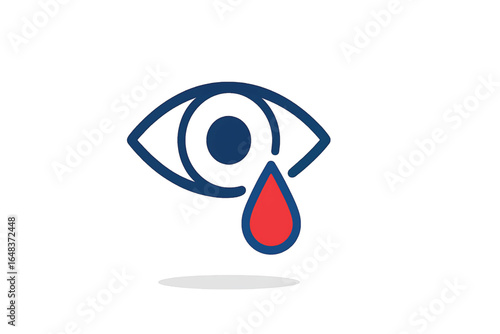 Vector of eye with tear, lacrimation, inflammation, redness and runny nose. Icon of allergy symtoms. Symbol of pollinosis.