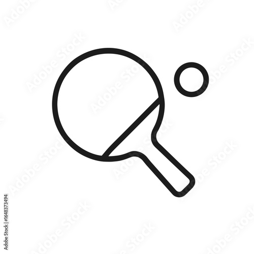 Table tennis paddle and ball in minimalist outline design  on transparent background 