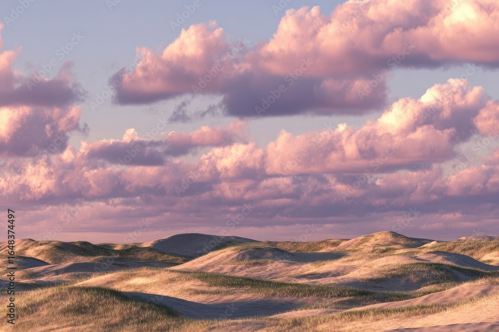 Naklejka premium Pastel-hued clouds over a vast sandy landscape