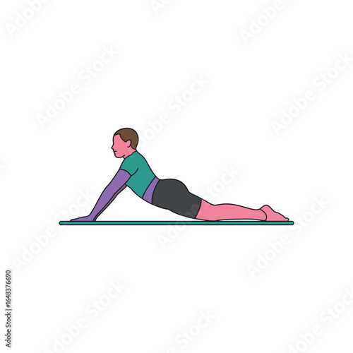 Person in cobra pose on yoga mat flat illustration fitness exercise