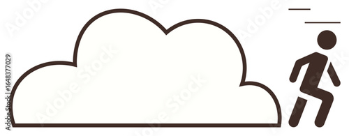 Simplistic figure running from a looming cloud evokes urgency, progression, and overcoming. Ideal for concepts such as stress management, goal motivation, climate awareness, crisis, solutions