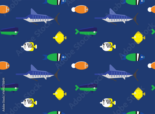 Cute Fish Character Seamless Background Wallpaper Pattern Blue Marlin