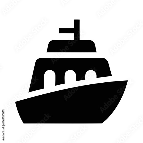 Iconic black silhouette of a modern cruise ship sailing on the open sea