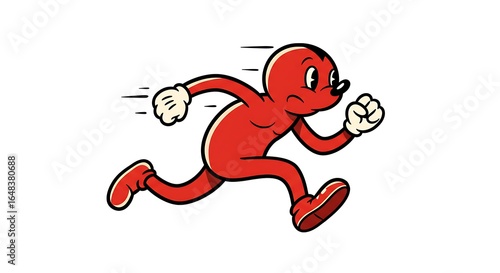 Animated red character running fast classic cartoon style