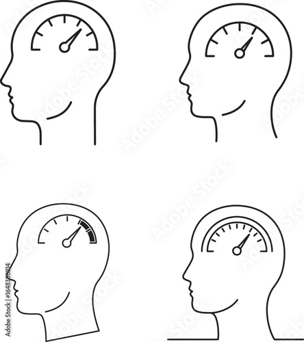 Mental state concept with gauge inside human head showing different levels