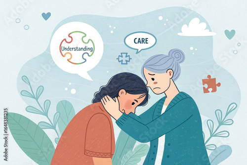 Understanding autism spectrum disorder support and care for children and adults illustration