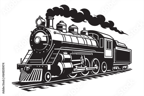 Vintage steam locomotive billowing black smoke on railway tracks train engine