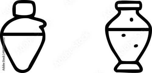 Simple Line Art Icons of a Bottle and Vase.