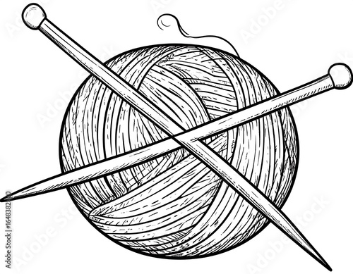 Ball of yarn with needles