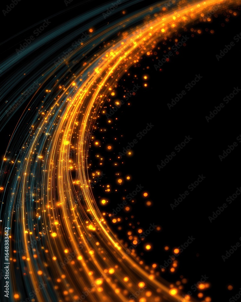 Obraz premium Abstract swirl of golden light streaks with sparkles