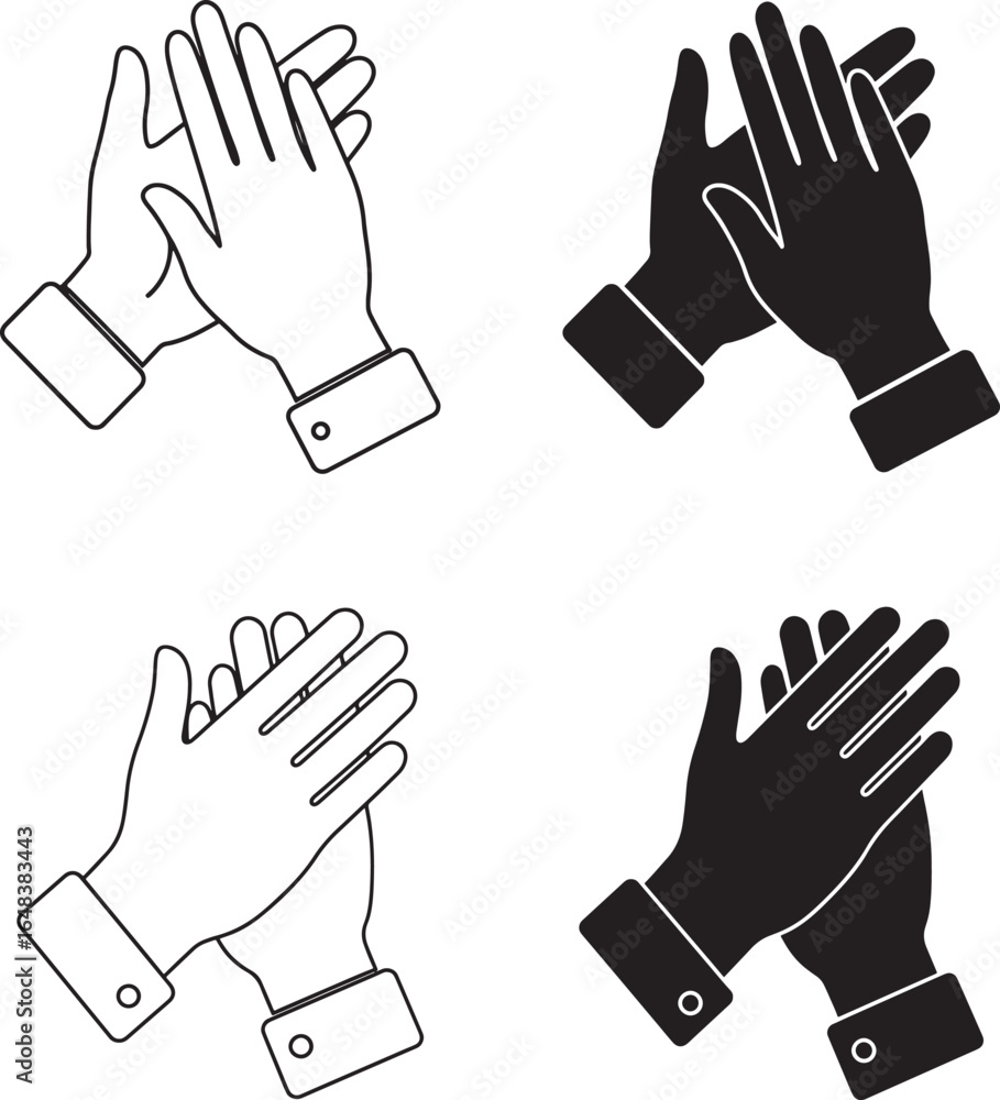 Obraz premium Clapping hands vector illustration simple black and white outline drawing