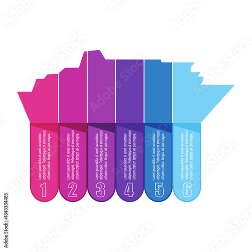 Ferry boat icon with six features or option of project to select. Minimal infographic illustration for business and transportation information visualization.
