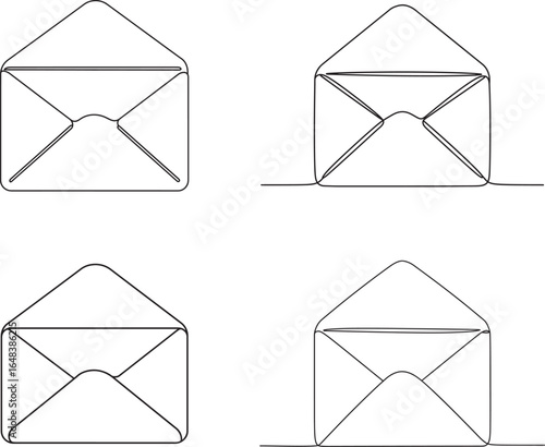 Four envelopes in outline style representing communication mail and correspondence