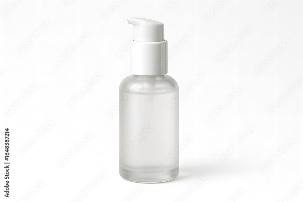 Small Minimalist Frosted Glass Pump Bottle Mockup – 250ml Matte Transparent Container with White Dispenser Cap for Cosmetic, Lotion, and Skincare Branding Small Minimalist Frosted Glass Pump Bottle Mockup – 250ml Matte Transparent Container with White Dispenser Cap for Cosmetic, Lotion, and Skincare Branding