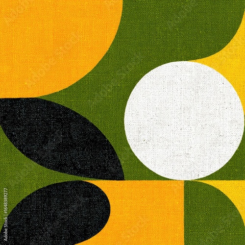 Geometric shapes in bold colors on textured background